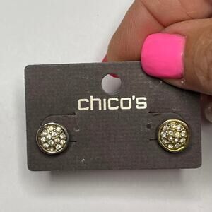 Chico's button earrings gold tone in silver tone setting post pierced classic